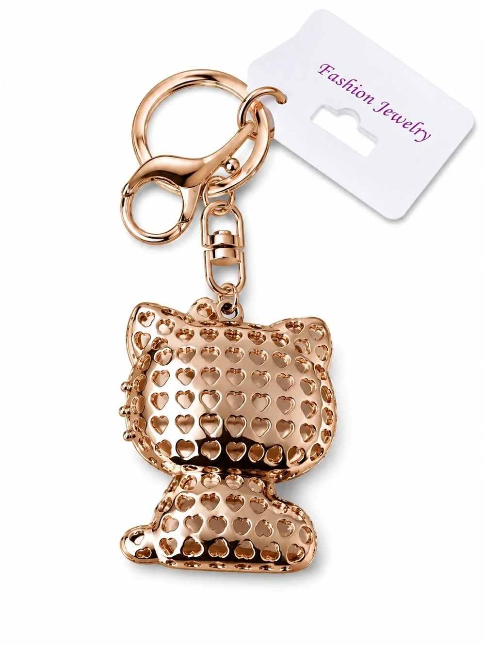 Rhinestone Hello Kitty Style Keychain Pink Crystal Cat Purse Charm Key Ring New